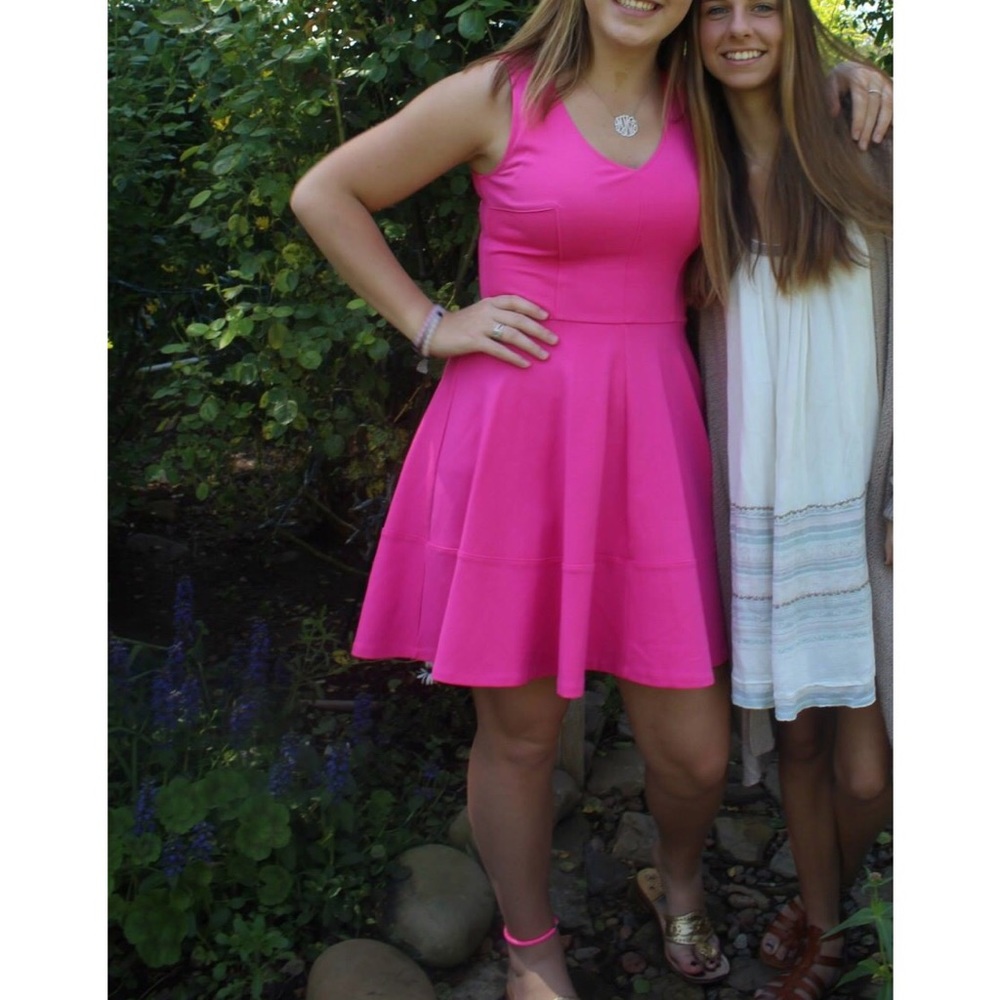 Bright pink fit and flare dress